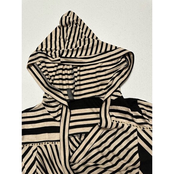 Lapis Black Tan Long Sleeve Striped Draped Front Open Cardigan Hoodie Stretch S - Picture 4 of 6